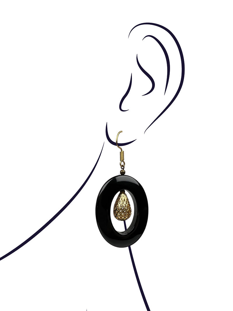 Black onyx gold plated earrings
