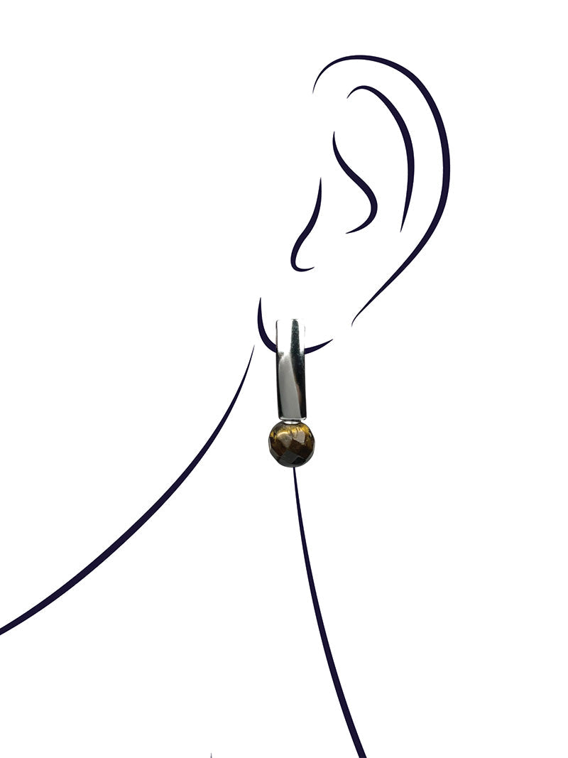 Brown tiger eye stainless steel earrings