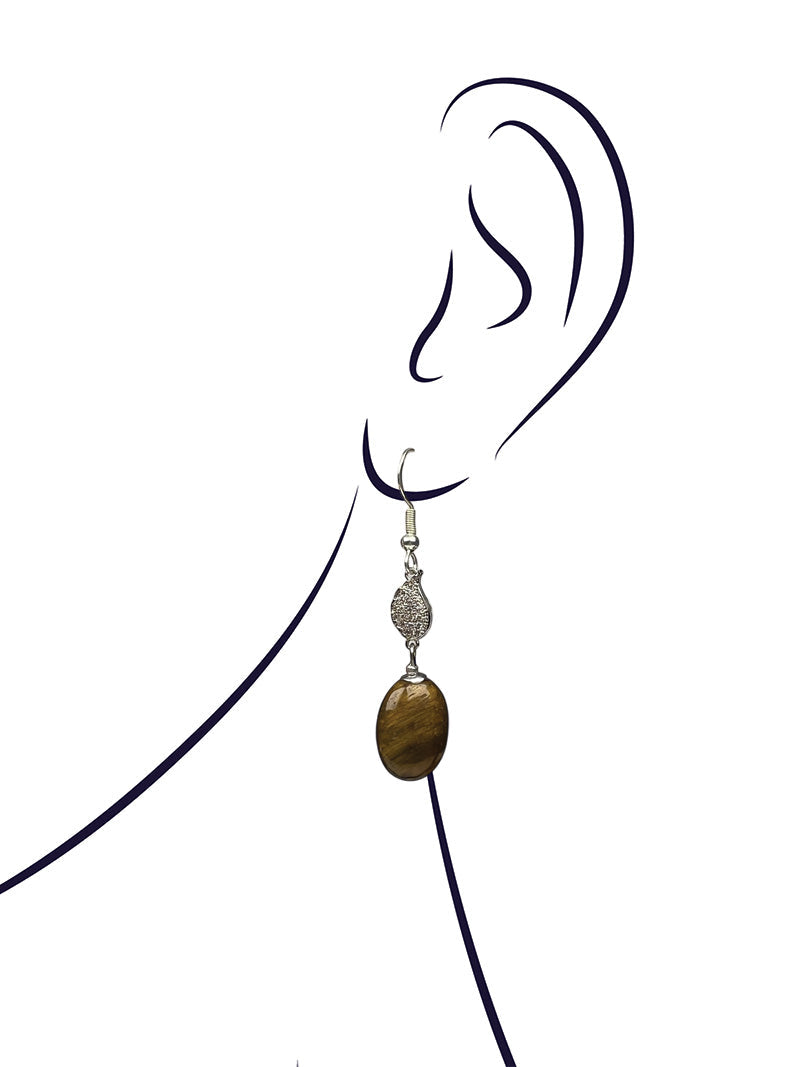 Brown tiger eye stainless steel earrings