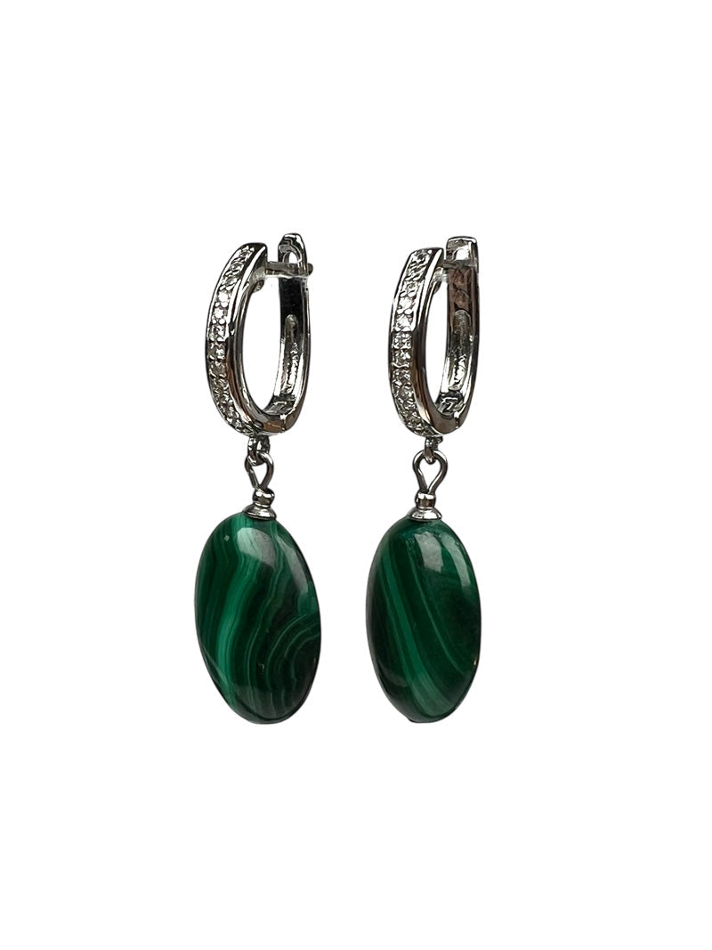 Green malachite stainless steel earrings