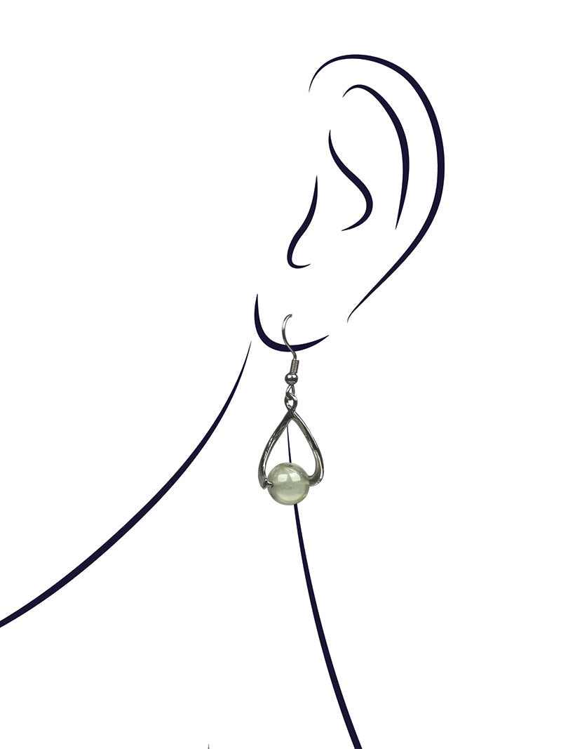 Green prehnite stainless steel earrings