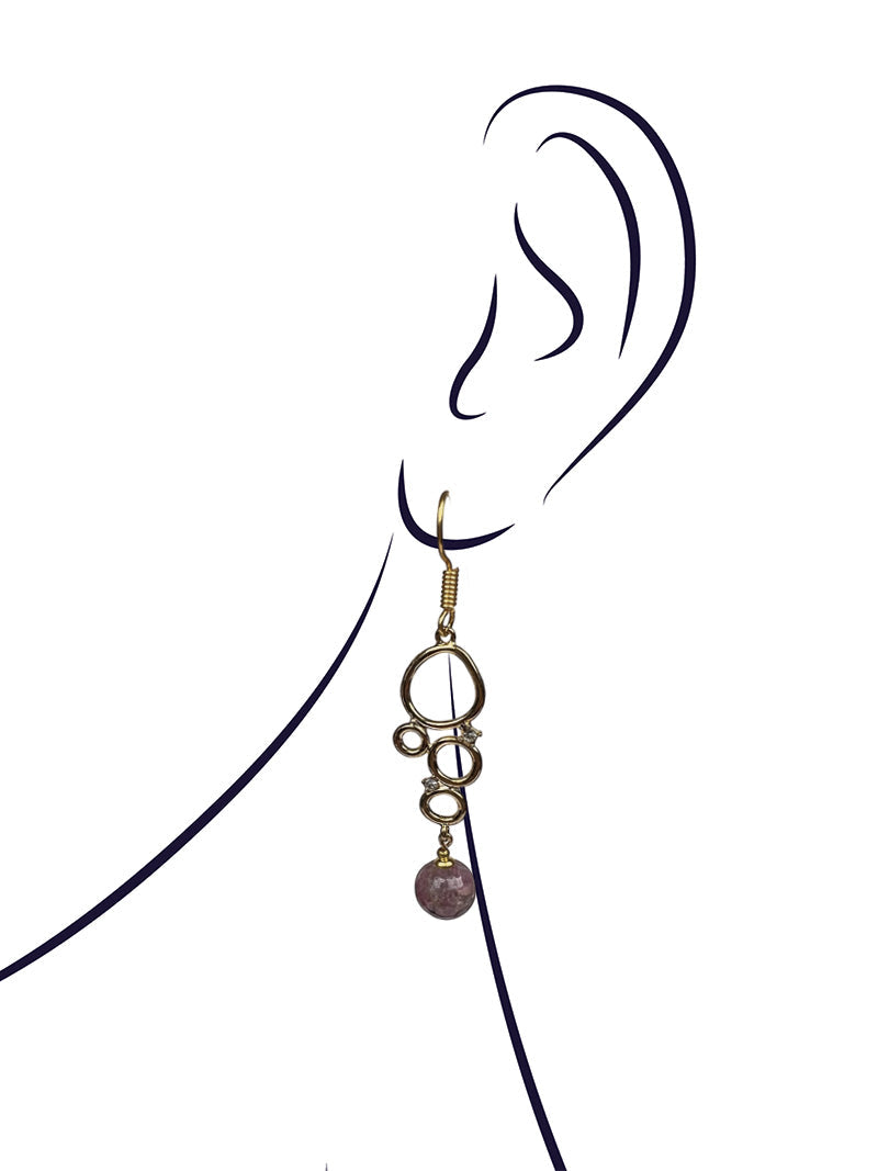 Pink tourmaline gold plated earrings