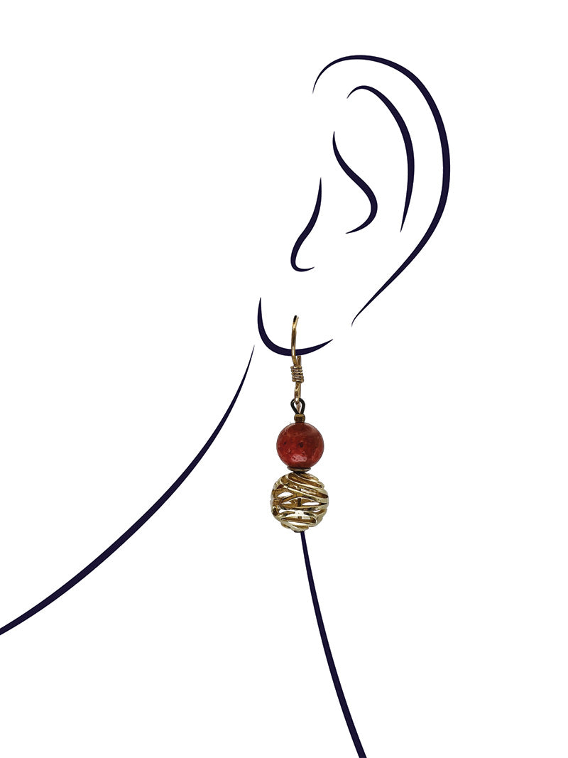 Red coral gold plated earrings