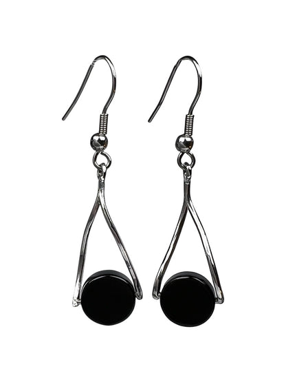 Onyx Teardrop Frame Earrings, Silver-Tone