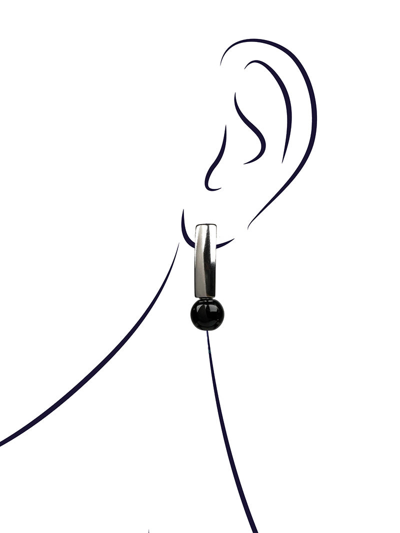 Black onyx stainless steel earrings