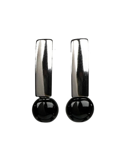 Onyx Bar Drop Earrings, Silver-Tone