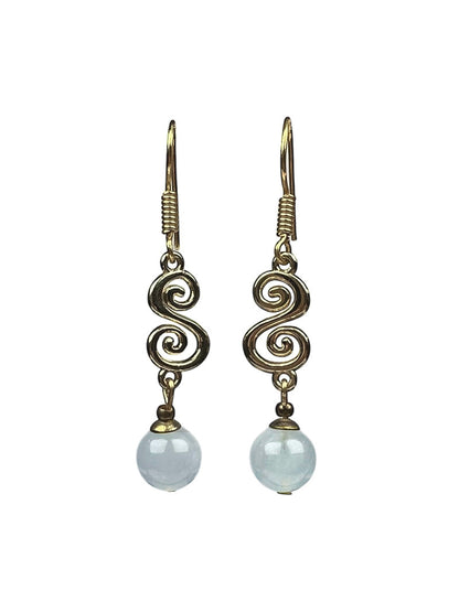 Aquamarine Spiral Drop Earrings, Gold Plated