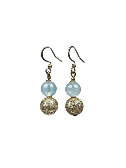 Aquamarine Filigree Ball Earrings, Gold Plated