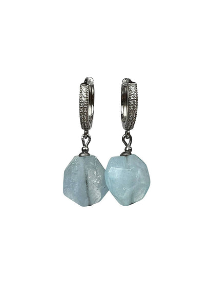 Aquamarine Nugget Drop Earrings, Silver-Tone