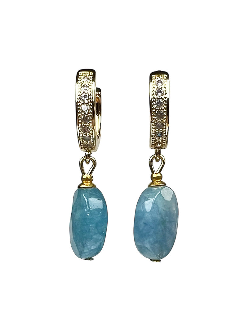 Blue aquamarine gold plated earrings