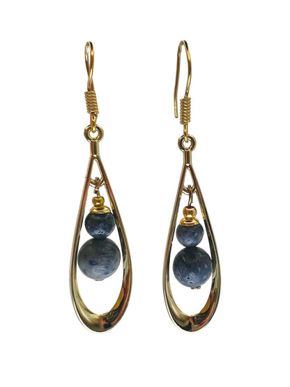 Blue Coral Teardrop Frame Earrings, Gold Plated