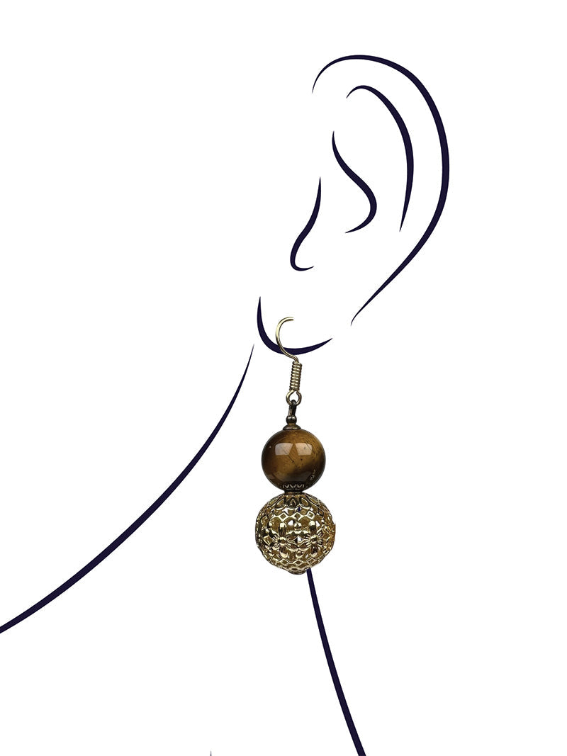 Brown tiger eye gold plated earrings