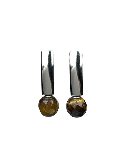 Tiger Eye Bar Drop Earrings, Silver-Tone