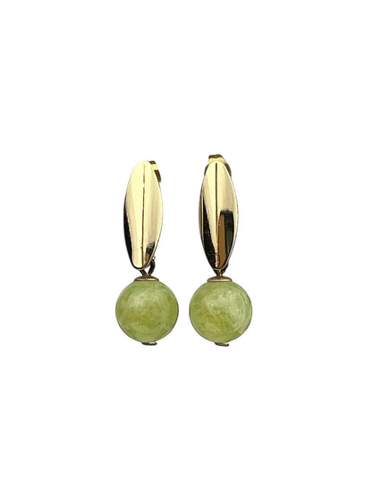 Peridot Round Drop Earrings, Gold Plated
