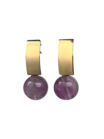 Lavender Amethyst Rectangle Drop Earrings, Gold Plated