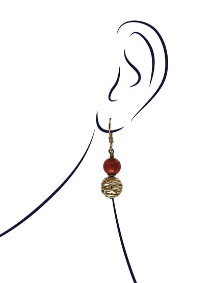 Red Coral Filigree Ball Earrings