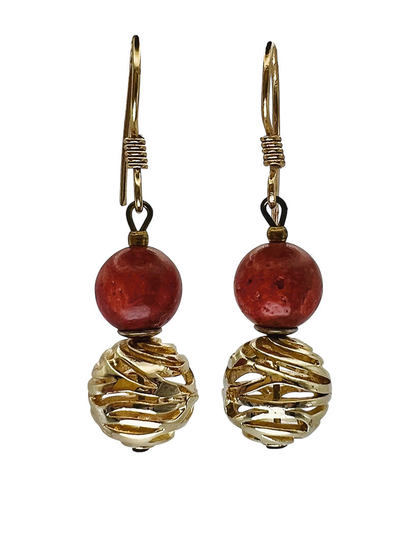 Red coral gold plated earrings