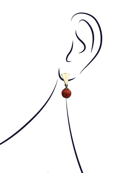 Red Coral Triangle Drop Earrings