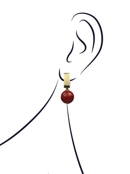 Red Coral Rectangle Drop Earrings