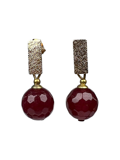 Ruby Textured Bar Earrings, Gold Plated