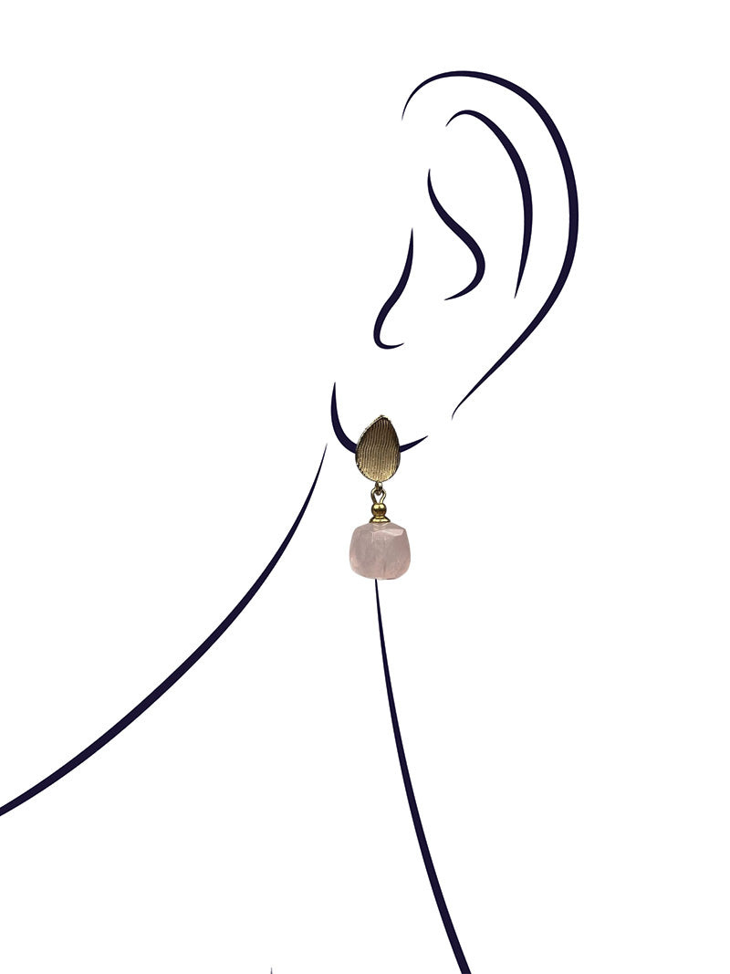 Rose quartz gold plated earrings