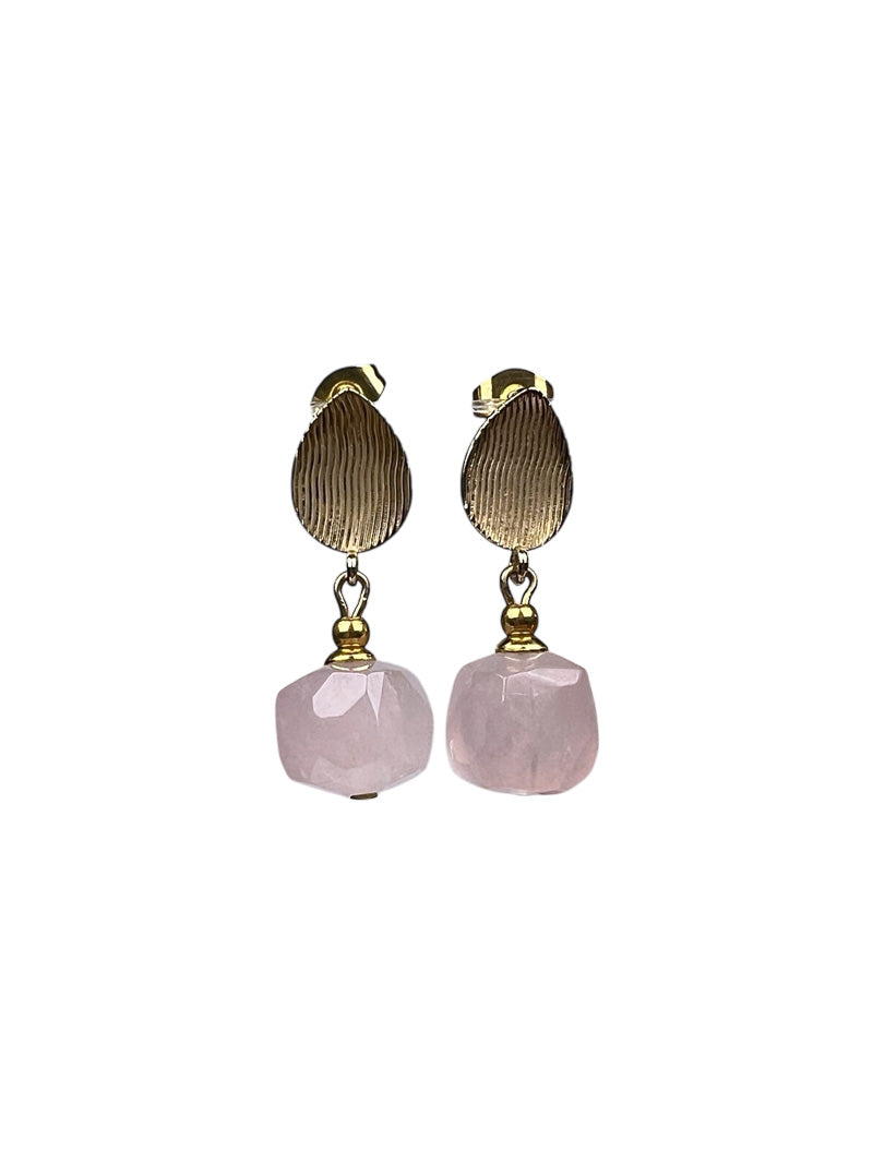 Rose quartz gold plated earrings