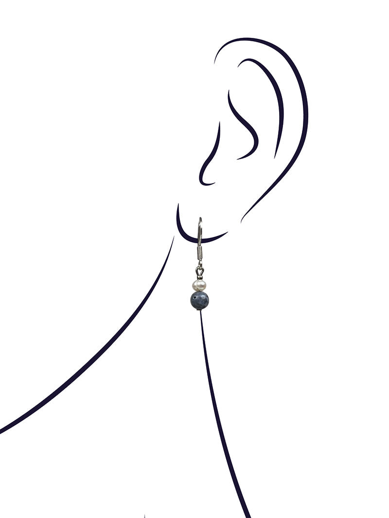 Blue coral pearl stainless steel earrings