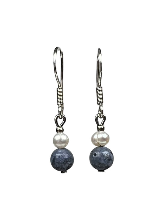 Blue coral pearl stainless steel earrings