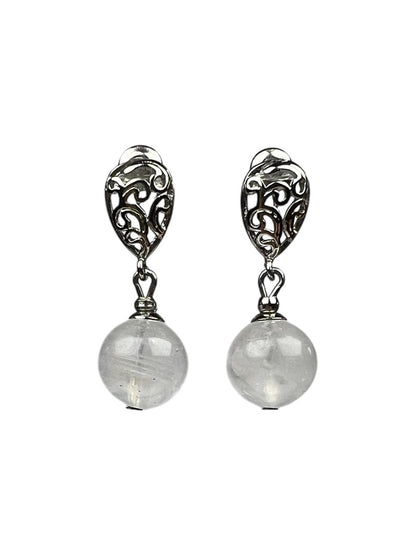 Moonstone Filigree Drop Earrings, Silver-Tone