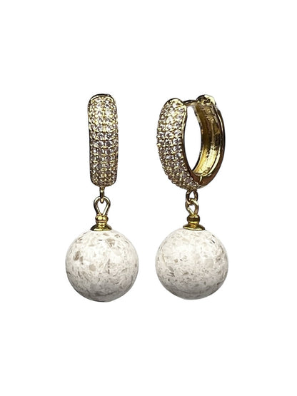 Brač Stone Hoop Drop Earrings, Gold Plated