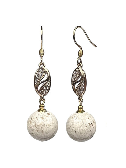 Brač Stone Leaf Drop Earrings, Gold Plated