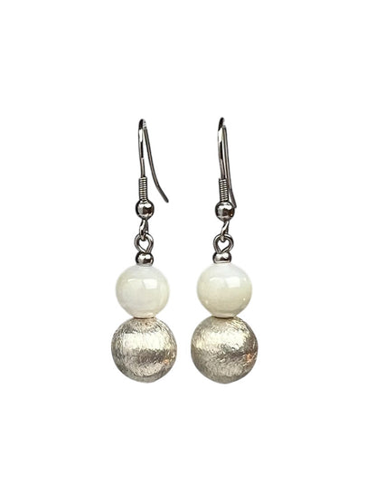 Sea Shell Double Bead Earrings, Silver-Tone